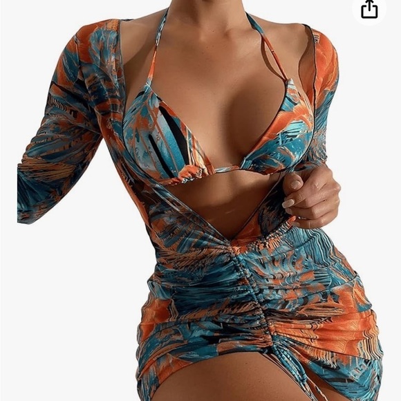 Other - 2pc matching tropical bikini top and cover up bathing suit NWOT